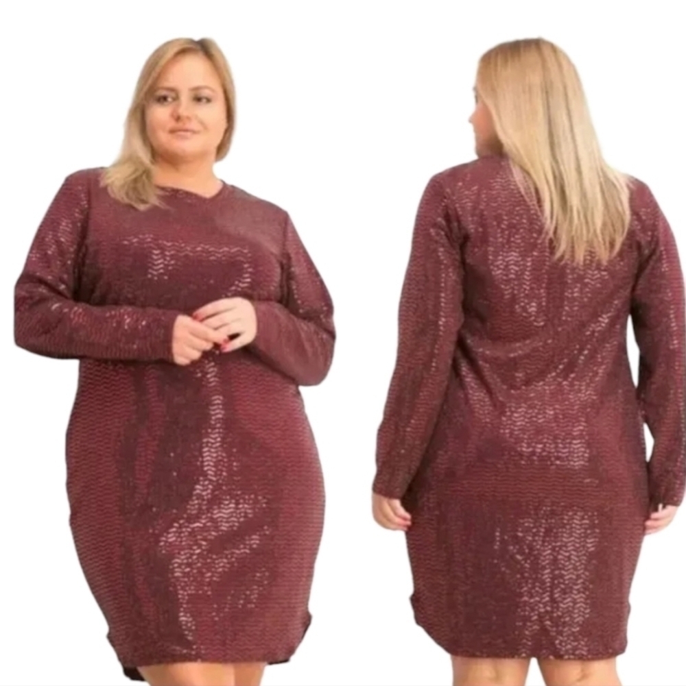 B Darlin Womens Sequined Long Sleeves Party Dress, Red, 18